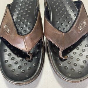 Oakley Brown and Black Flip-Flop Sandals with Contoured Footbed